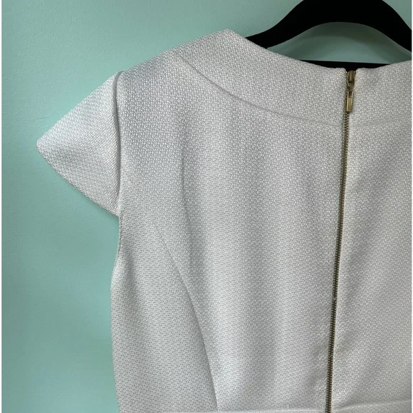 Tahari Authur S.Levine White Dress Gold Details Cap Sleeve 10 - Picture 8 of 13
